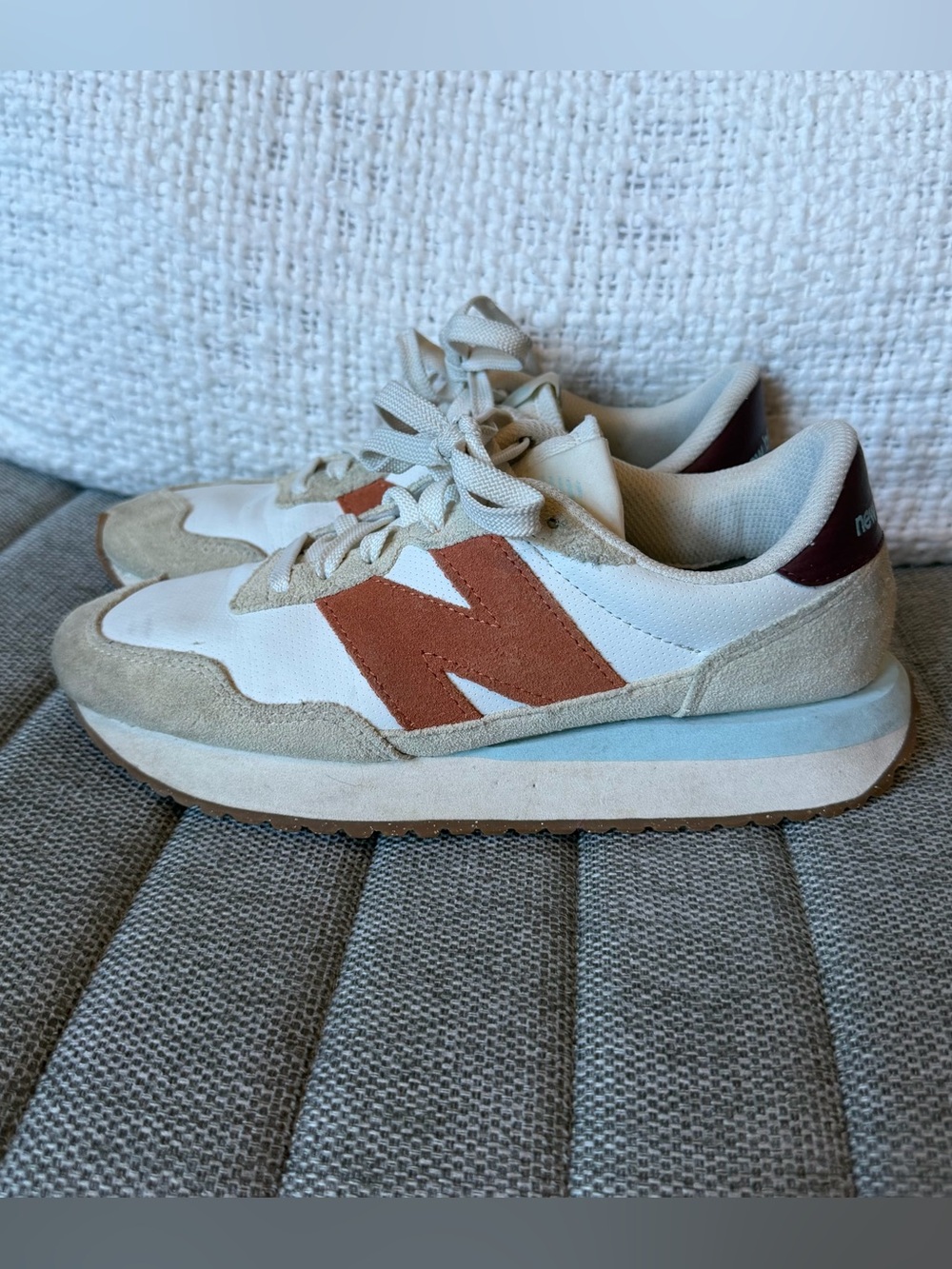 New Balance Women’s Retro Runner in Beige, White & Rust Orange